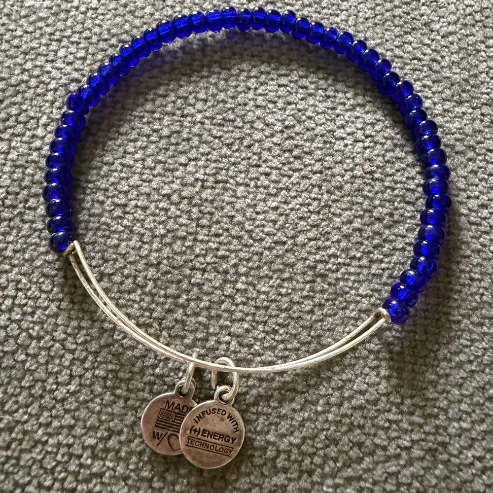 Alex and Ani Blue and Silver Adjustable Bangle Bracelet